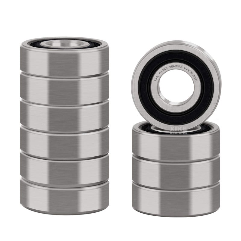 XiKe 10 Pcs R4-2RS Double Rubber Seal Bearings 1/4"" x 5/8"" x 9/32"", Pre-Lubricated and Stable Performance and Cost Effective, Deep Groove Ball Bearings. - Image 1